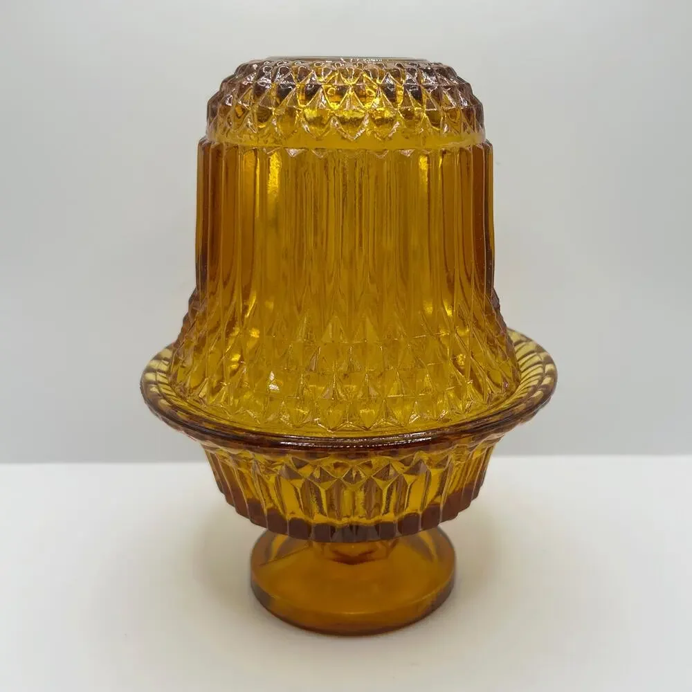 Vintage Indiana Glass Amber Diamond Point Optic Pattern Fairy Lamp EUC